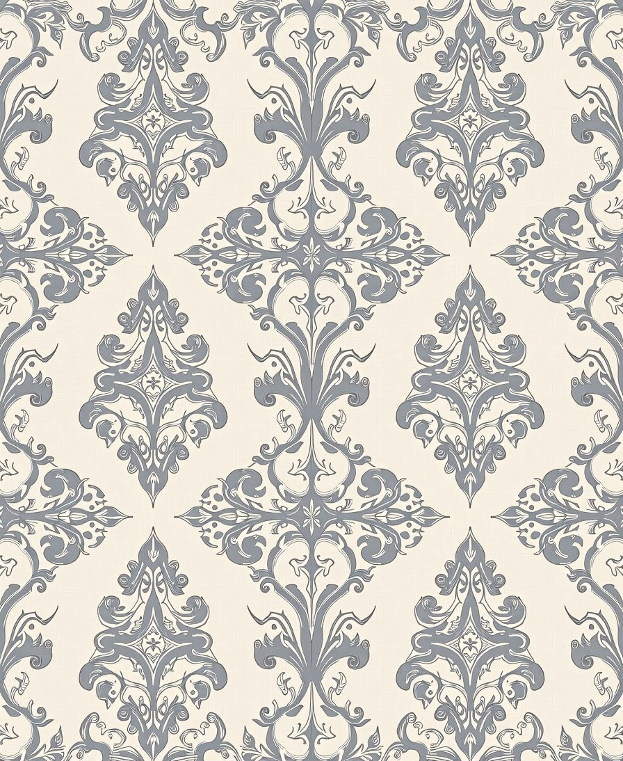 Elegant Gray Floral Damask Rug
