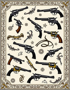 Vintage Pistol Collection In Ornate Border Rug
