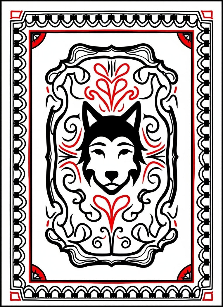 Bold Black Wolf Tribal Border Rug