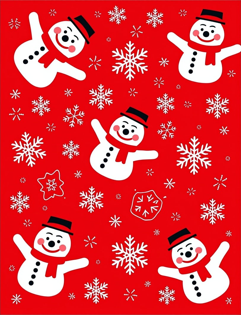 Jolly Snowmen Red Snowflake Carnival Rug