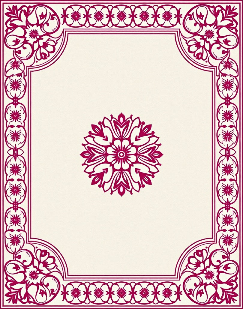 Deep Pink Floral Crested Border Rug