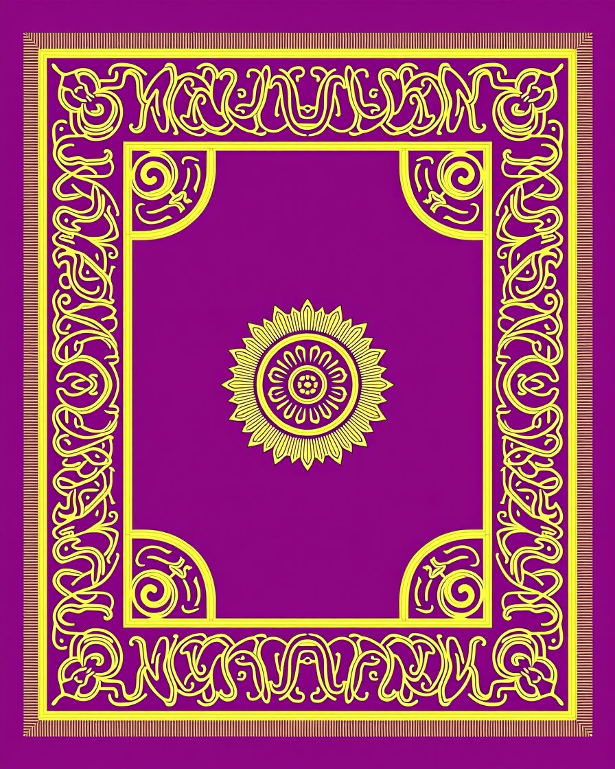 Vibrant Yellow Floral Medallion Purple Border Rug
