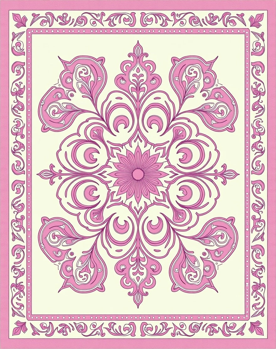 Pink Floral Scroll Medallion Rug