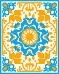 Bright Blue Orange Floral Medallion Rug