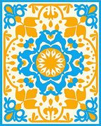 Bright Blue Orange Floral Medallion Rug