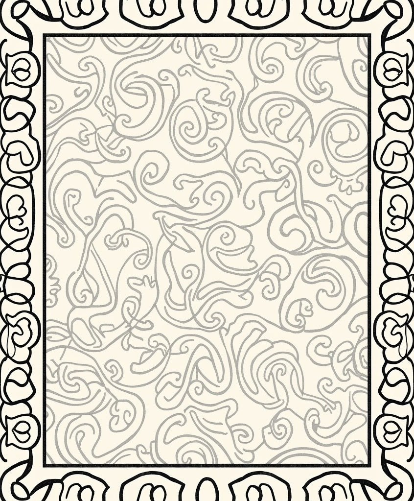 Ornate Ivory Scrollwork Border Rug