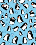 Playful Penguins on Blue Background Rug