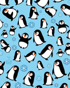 Playful Penguins on Blue Background Rug