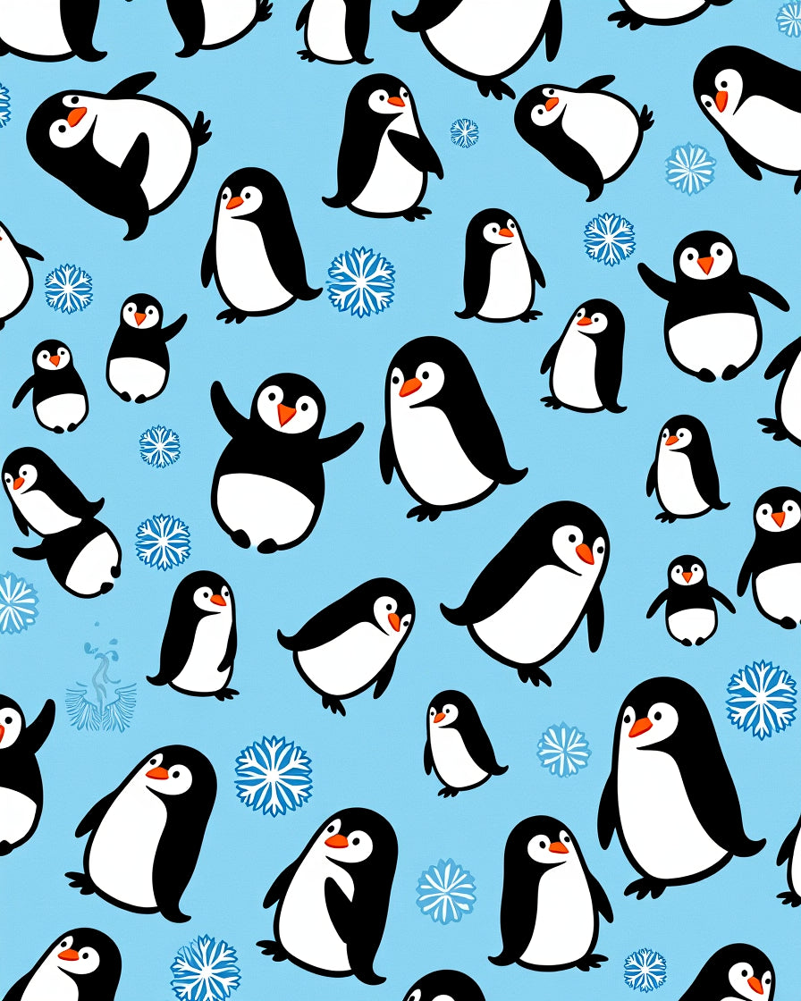 Playful Penguins on Blue Background Rug