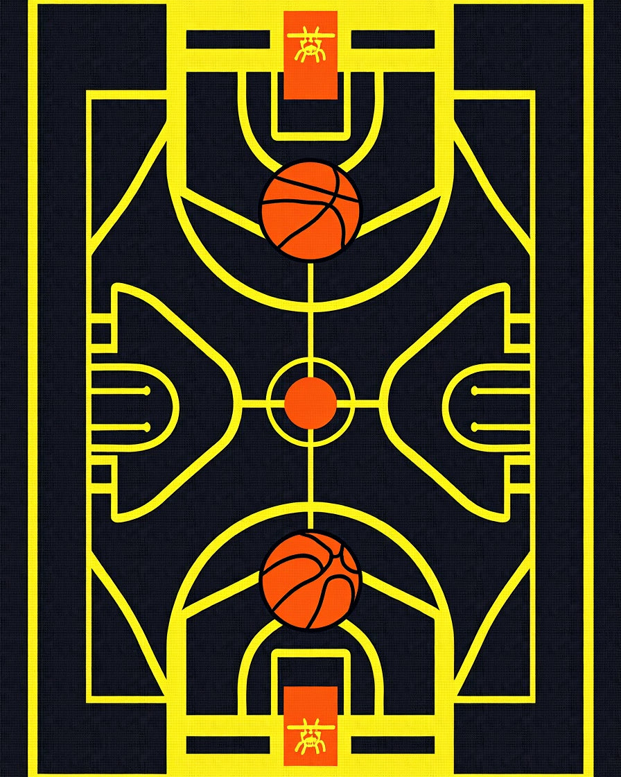 Golden Basketball Court Geometric Rug