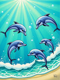 Playful Blue Dolphins Under Sunrays Rug