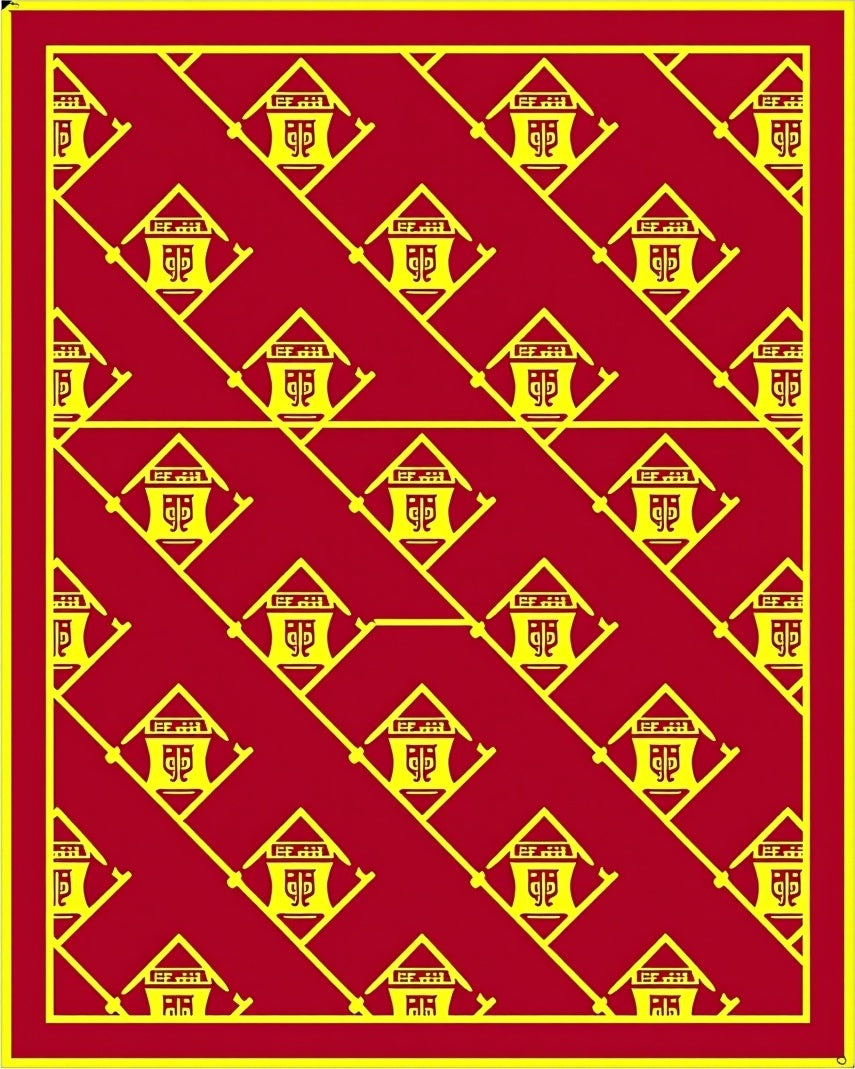Crimson and Gold Lantern Motif Rug
