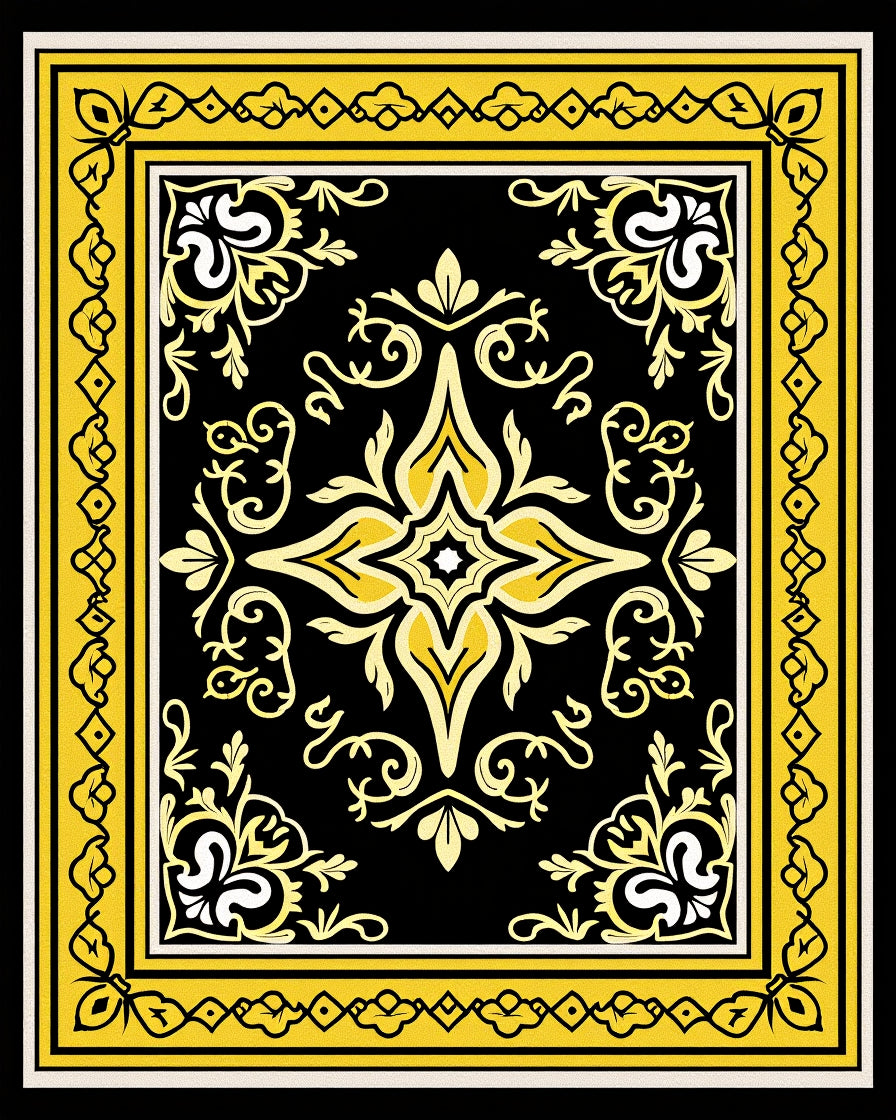 Ornate Black and Yellow Floral Medallion Rug