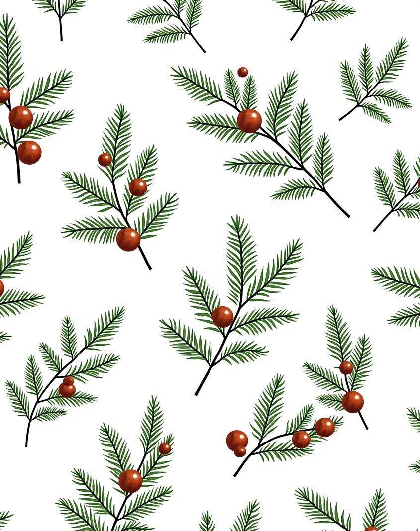 Festive Green Fir Sprigs Red Berries Rug