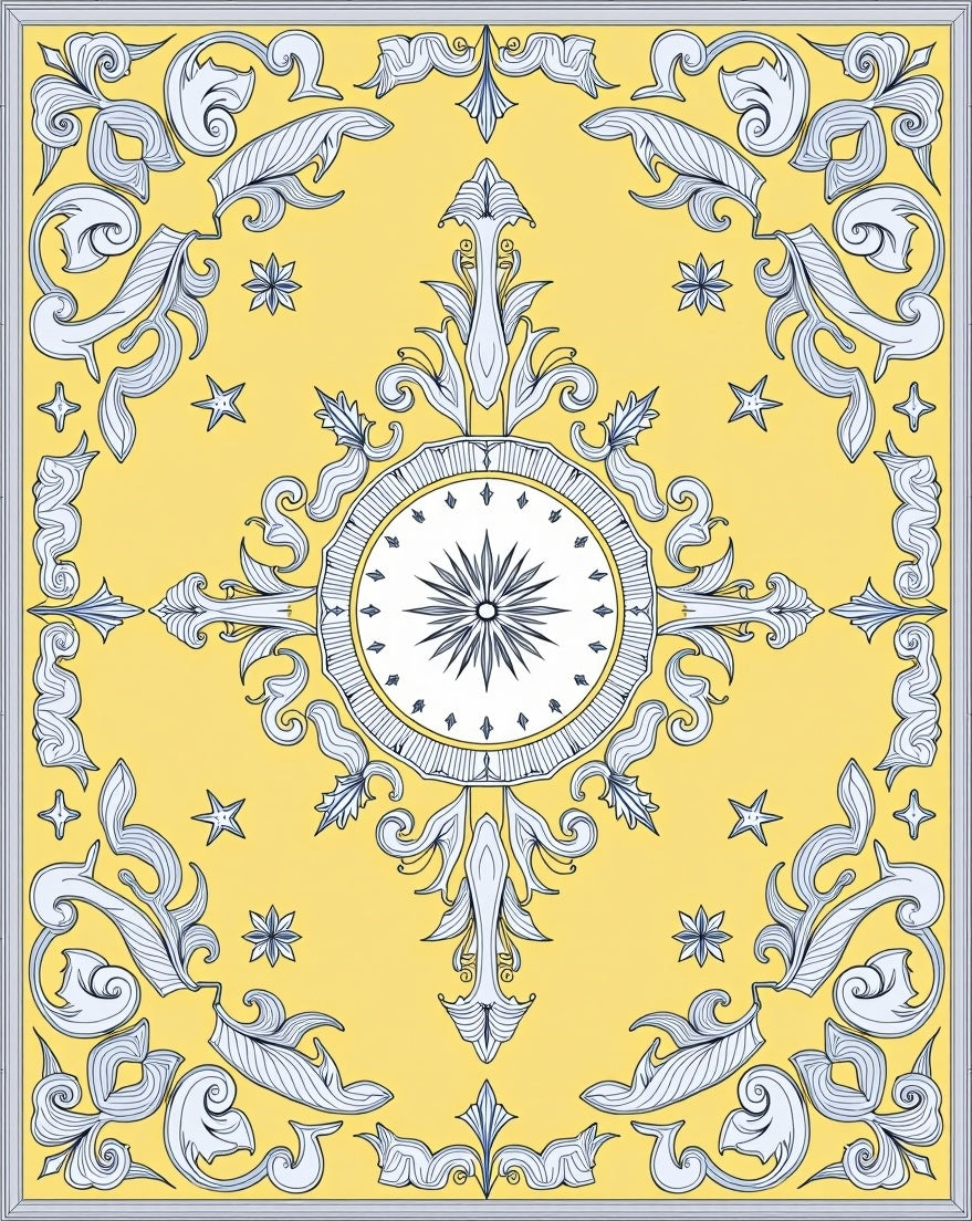 Gilded Yellow Ornate Medallion Rug