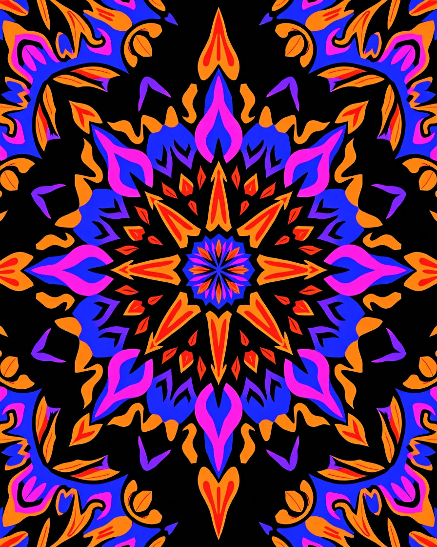 Vibrant Pink Blue Orange Starburst Rug