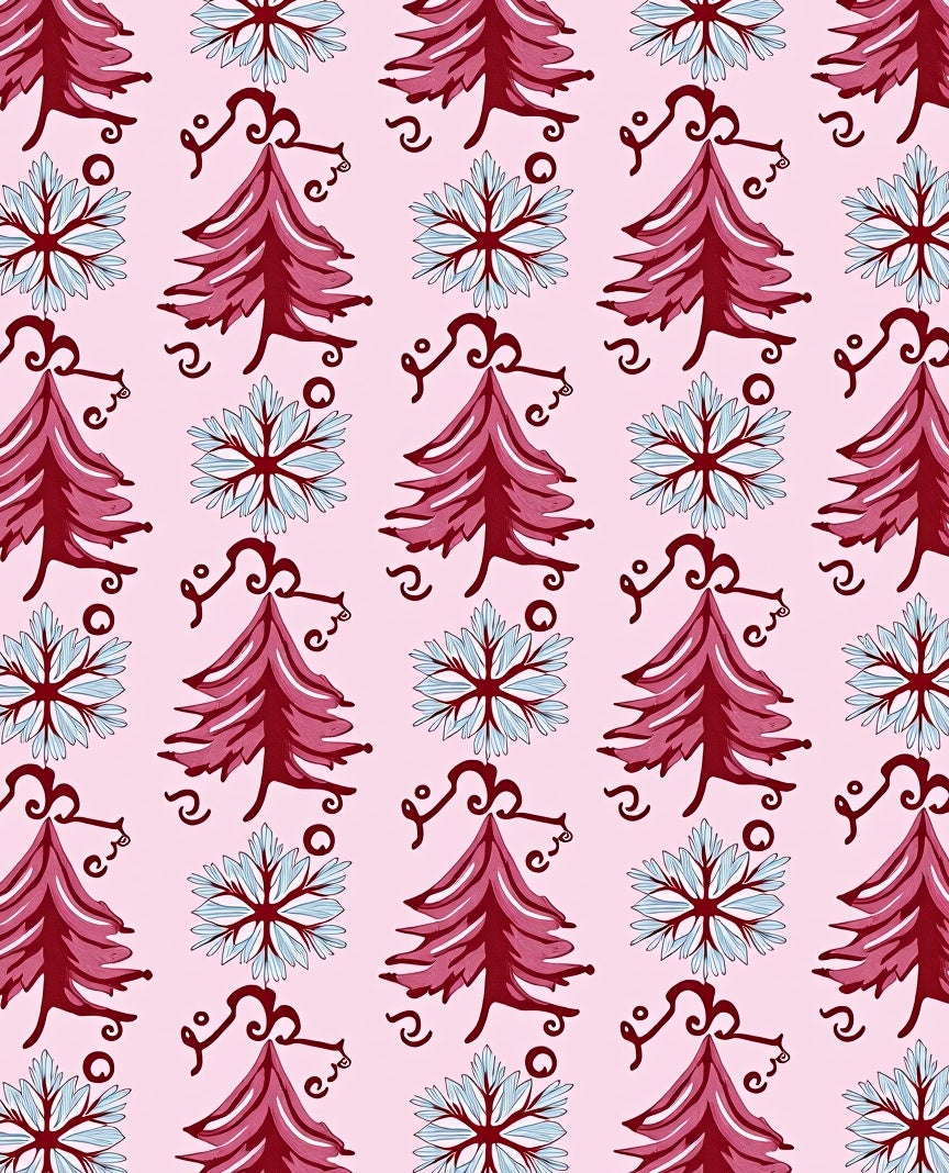 Crimson Fir Snow Flake Swirls Rug
