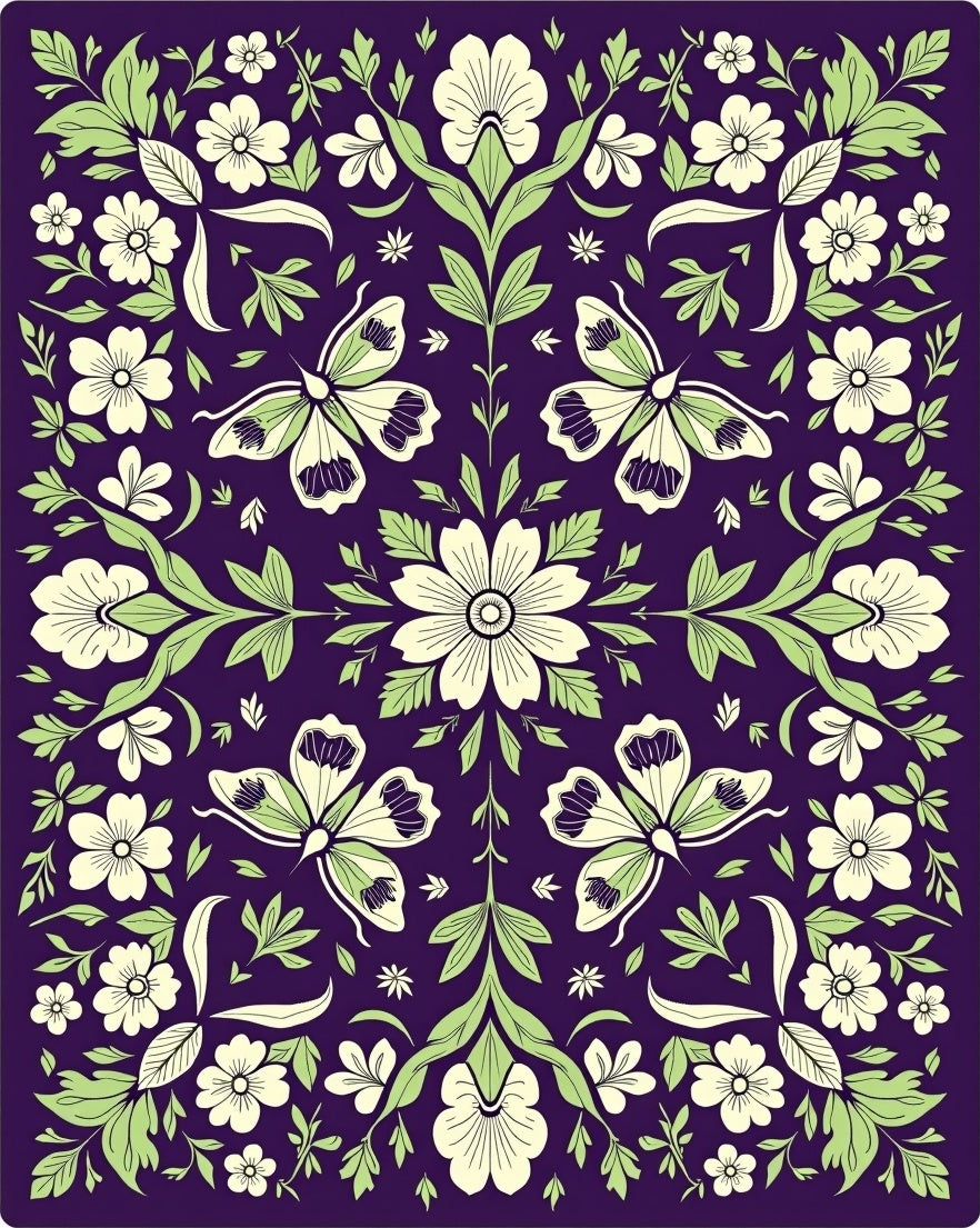 Vibrant Plum Butterfly Garden Floral Rug