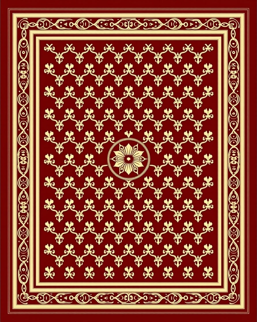 Crimson Gold Intricate Floral Medallion Rug