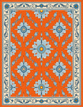 Ornate Blue White Floral Orange Border Rug