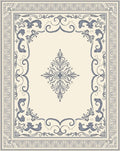 Cream Blue Floral Scroll Border Rug