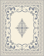 Cream Blue Floral Scroll Border Rug