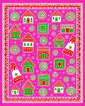 Pink Gingerbread Houses Swirls Bordered Rug