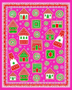 Pink Gingerbread Houses Swirls Bordered Rug