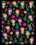 Whimsical Christmas Elves Candy Cane Trees Rug