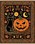 Black Cat Pumpkin Halloween Folk Art Rug