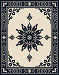 Deep Blue Floral Medallion Border Tile Rug