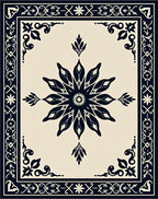 Deep Blue Floral Medallion Border Tile Rug