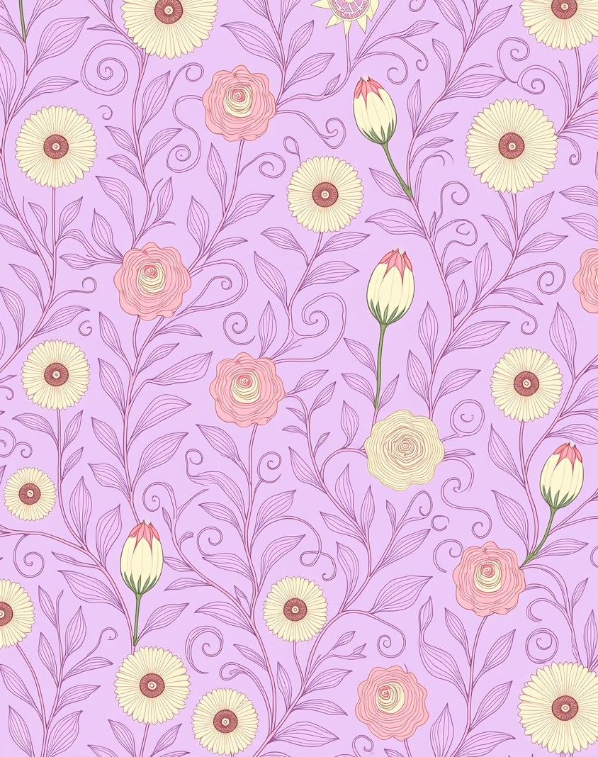 Pastel Lilac Floral Garden Swirls Rug