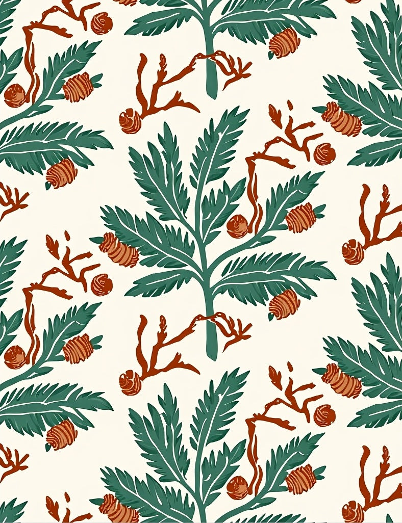 Green Foliage Coral Branches and Pods Rug