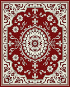 Deep Red Floral Frame Rug