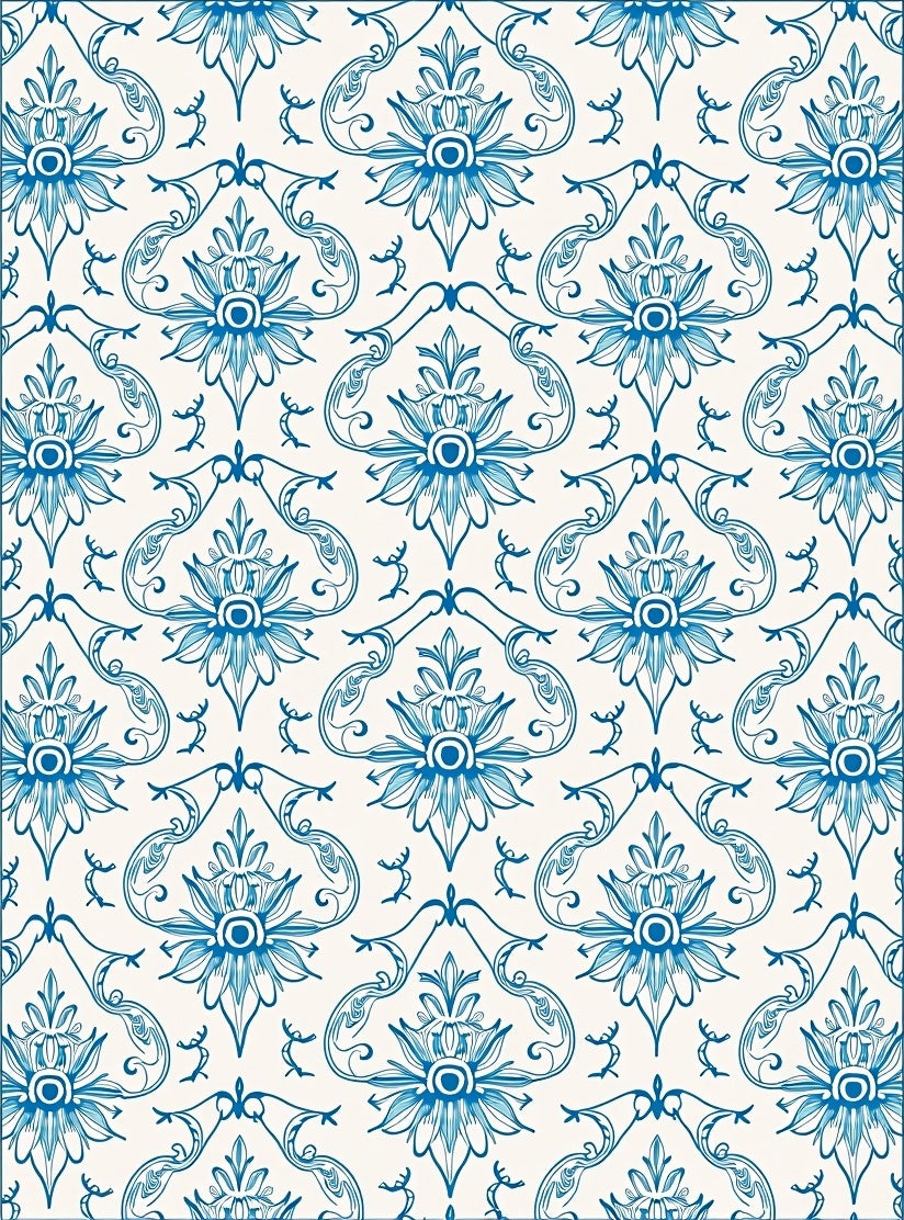 Vibrant Blue Floral Damask Symmetry Rug