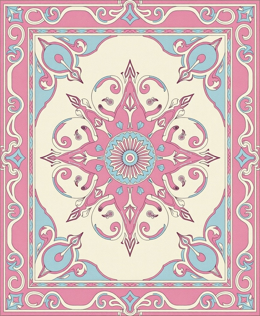 Pink And Blue Floral Medallion Rug