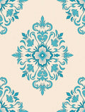Teal Floral Damask Medallion Rug