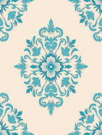 Teal Floral Damask Medallion Rug