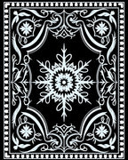 Black White Snowflake Floral Medallion Rug