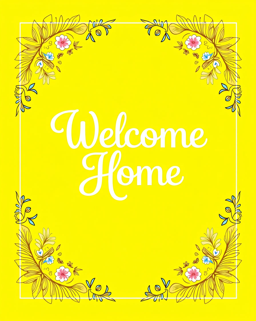 Golden Yellow Floral Corner Accents Rug