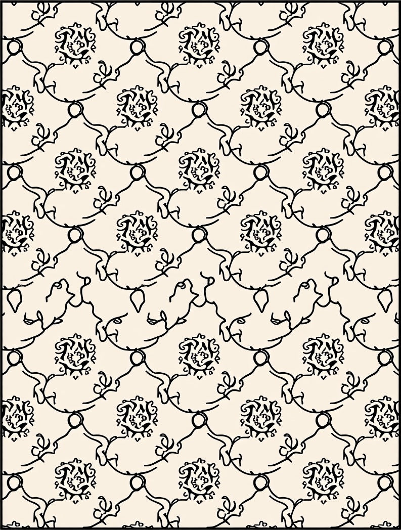 Ornate Black Vine Medallion Cream Layout Rug