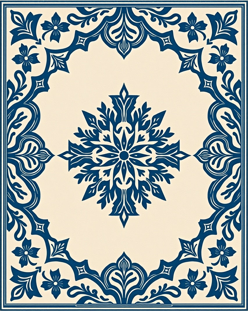 Navy Blue Ornate Floral Splendor Rug