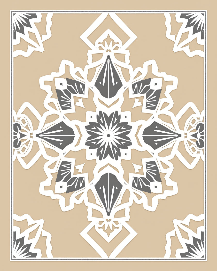 Tan White Gray Geometric Medallion Rug
