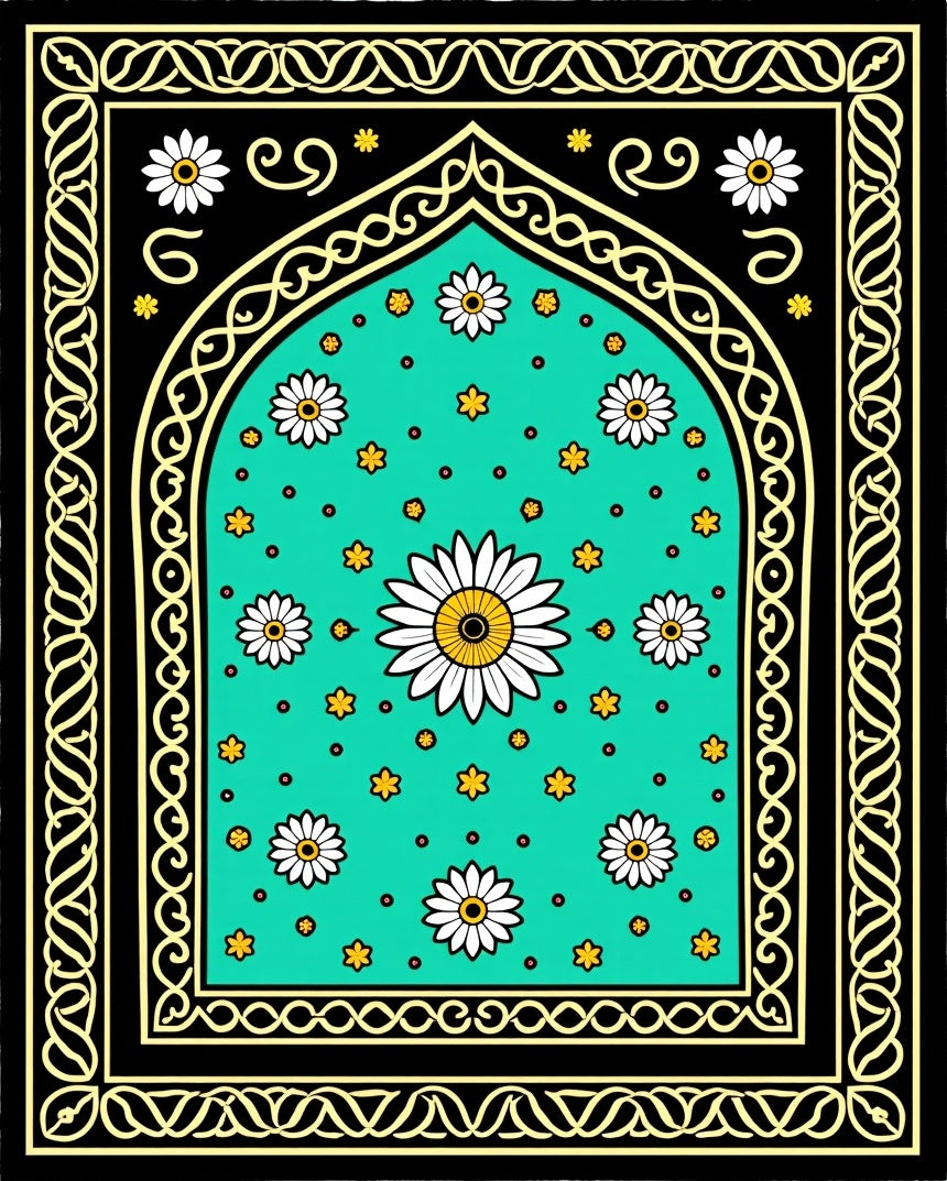 Teal Daisy Garden Arch Rug