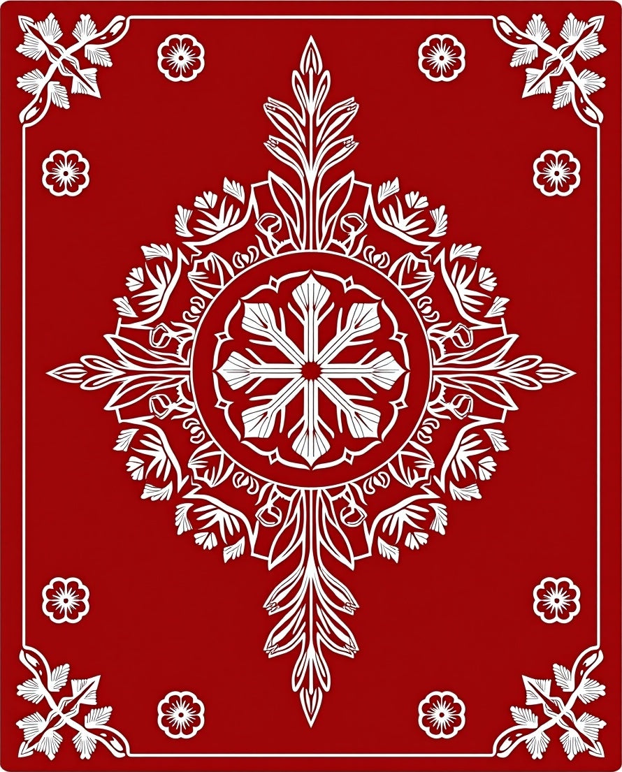 Crimson White Mandala Floral Layout Rug