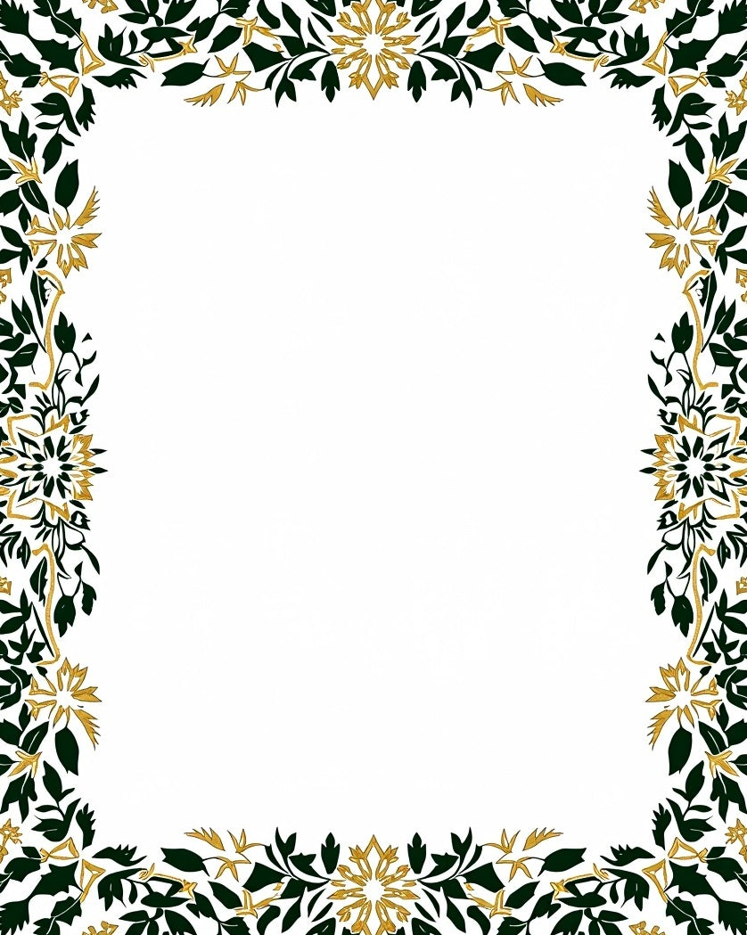 Dark Green Gold Leaf Border Rug