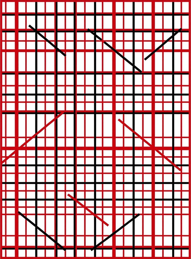 Bold Red Black Grid Lines Rug