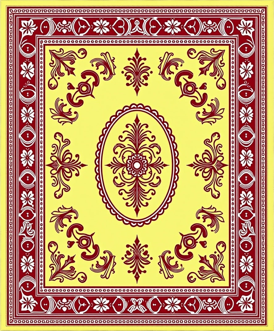 Crimson Floral Medallion Yellow Rug