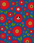 Red Floral Garden With Cute Dogs Rug